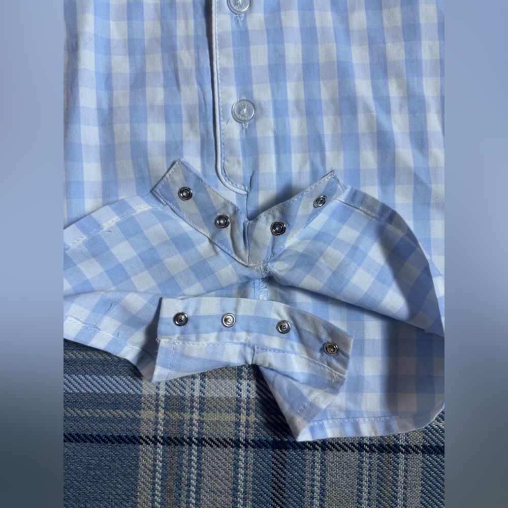 Petite Plume Light Blue Gingham Summer Romper 0/3 NWT - Picture 4 of 9